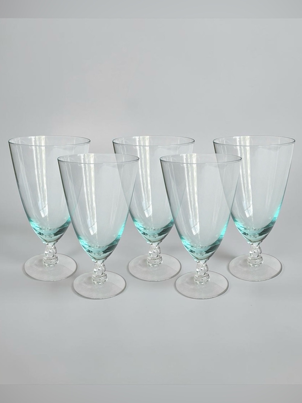 Set of Five Fostoria Rhapsody Turquoise Blue 6 1/4"  Water Iced Tea Goblets